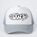Gray and white trucker hat with everyone is going to hurt you embroidery and mesh back - One Size / Gray