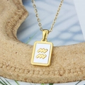 Gold stainless steel square pendant necklace with shell inlay and Aquarius sign - Aquarius