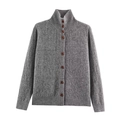 Cardigan in maglia grigia da donna con collo alto, bottoni monopetto e trama strutturata - Taglia S / Grigio
