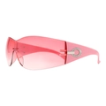 Roze randloze Y2K shield zonnebril met strass details op de pootjes op witte achtergrond - Roze Frame Roze Lenzen