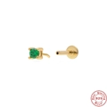 S925 sterling silver ear stud with green round gemstone and push-back design - Single Gold #2 Green Zirconia
