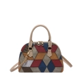 Fashionable crossbody bag featuring geometric patchwork in vibrant multi-color panels - Khaki