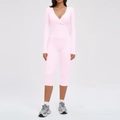 Three-piece light pink yoga set featuring a wrap long sleeve top and cropped leggings - S / Top And Bottom / 2-Piece Set (Long Sleeve + Middle Pants) / Sakura Pink