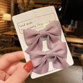 Set of two dusty pink ribbon bow hair clips on display card held by hand - Handmade Bow (A1716) / 2 Pcs/Set / Korean Pink
