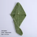 Dark green microfiber hair towel wrap with absorbent coral fleece and secure button - Textured Pattern / 25*65cm / Dark Green
