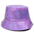 Detail of laser iridescent purple PU leather bucket hat with metallic stitching accents - 5.7cm / Purple