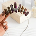 Handmade bohemian raw crystal crown with silver moon on a thin metal headband - Deep purple
