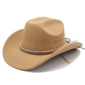 Classic camel wool felt western cowboy hat with decorative beaded band and wide brim - M (56-58cm) / Camel