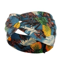 Detail view of twisted knotted headband with tropical blue pineapple and leaf print - Blue Tropical Pineapple Leaves (4)