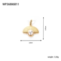 Macro view of a gold fan-shaped stone pendant with white pearl and feather textures - WP36886B11-White Pearl Style