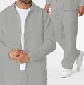 Light gray waffle knit casual set featuring a long-sleeve polo shirt and matching trousers - M / Light Gray