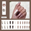 Unghie finte lunghe a bara con stampa leopardata marrone e cuori, set da 24 pezzi - Set da 24 Pezzi (Colla Inclusa) / Stile Leopardato Cuore Marrone (W122)