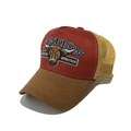 Detail der dreifarbigen Mesh Trucker Cap mit Stierkopf-Stickerei und gebogenem Schirm - M (56-58cm) / Orange