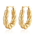 Pendientes de aro en U irregulares de acero bañado en oro de 18K con diseño de doble giro - Estilo Retorcido en U (MS-064) / Dorado