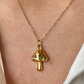 18k gold plated mushroom pendant necklace with colorful zircons on a classic chain - Gold (Pendant Only)
