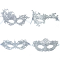 Detail of four silver glitter masquerade masks with intricate bohemian lace patterns - Silver Thread Lace Set [4pcs]