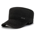Dark gray wool blend cadet cap with ear protection and metal Jeans tag for men - Adjustable / Black