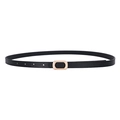 Slim black PU leather waist belt with elegant oval rose gold buckle for women - Black