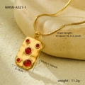 Macro shot showing dimensions of vintage gold necklace with red stones and hammered texture - Necklace-Red Stone(NMSN-A321-1) / Gold
