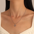 Silver butterfly pendant necklace with sparkling crystals on female model - Silver Butterfly Full Diamond Pendant (白KF58)