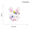 Cute white plush bunny cartoon embroidery patch with floral detail and 7cm size dimensions - Self-Adhesive Plush Rabbit 4# (Flower Decor)