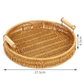 Round hand-woven 27.5cm imitation rattan fruit tray with two light wood handles - Round Large with Wooden Handle / Round Large (27.5x4.5cm)
