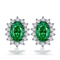 Elegant S925 silver stud earrings featuring oval green gemstones with halo zircons - Green Diamond Pair Price [with Earplugs] Tz-18