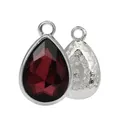 Wine red teardrop alloy pendant with multifaceted jewel and floral silver backing - Burgundy