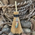 Mini Wicca witch broom car hanging with crystal quartz and silver Celtic knot charm - Celtic Knot with Rainbow Crystal