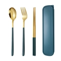 304 stainless steel cutlery set with gold and dark green spoon fork and case - Green Gold Spoon Fork Chopsticks 3-piece Set