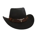 Classic black suede Western cowboy hat with a brown leather band and silver bull head - One Size / Black