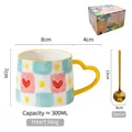 300ml heart-shaped handle ceramic mug with green checkers, gold spoon, and gift box - Checkered Heart (With Spoon)