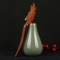 Classical sandalwood hair pin with wing design and four turquoise beads inlay - Wing Turquoise Shape (F2023855)