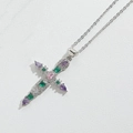 Silver cross necklace with purple, green, and pink gemstones on a delicate chain - Silver Purple Zirconia Cross
