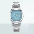 Montre PINTIME carrée en acier inoxydable bleu clair avec bracelet argenté - Boîtier Argenté Cadran Bleu