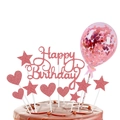 Detailaufnahme von Cake-Topper-Set mit rosa Glitzer-Schriftzug und Pailletten-Ballon - Roségold Set 01