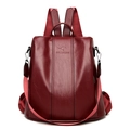 Zaino in morbida pelle PU rosso scuro con logo a canguro e cuciture nere decorative - Rosso
