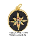 Macro view of oval black enamel star pendant with colorful cubic zirconia and gold plating - Copper Pendant 15 (Black Oval Starburst)