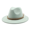 Detail of light mint green fedora with braided brown leather band and gold metal beads - Mint Green