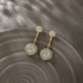 Luxurious gold geometric heart earrings with long bead chain and micro-paved zircons - Ball Dangle (098)