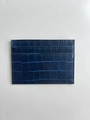Slim navy blue card holder with embossed crocodile leather texture and multi-slot design - Royal Blue Crocodile Pattern