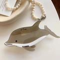 Pince à cheveux en acétate en forme de dauphin marron et blanc au fini brillant - 1# Gris 13cm