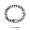 Classic silver 13mm Cuban link bracelet with iced-out rhinestones in 30cm length - 30cm / Silver