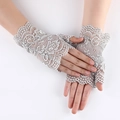 Gants mitaines élégants en dentelle argentée avec motifs floraux pour femmes - Gris Floral
