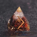 Orgonite pyramid with red agate chips, copper coil, and golden rune symbol for desk decor - Torch - Love Achievement