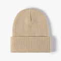 Classic beige knit beanie with thick ribbed texture and wide fold-over cuff design - Light Beige