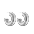Detailed macro view of silver-toned chunky C-shape hoop earrings with a polished mirror finish - Chunky C-Shape Style 05 / Silver