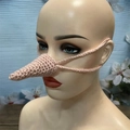 Pink handmade crochet nose warmer with long pointed shape and elastic ear loops - Universal Tied Size / Beige