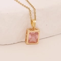 Macro shot of pink zirconia pendant on golden necklace with intricate floral pattern - Square Gemstone (6#方块)