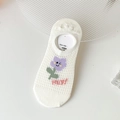 Chaussettes invisibles blanches en résille avec broderie fleurie et silicone antidérapant - Taille unique / Fleur Violette